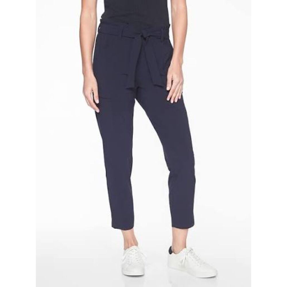 Athleta Skyline Pant 4 Tall Navy Paperbag Waist Belted Athletic Lightweight UPF
